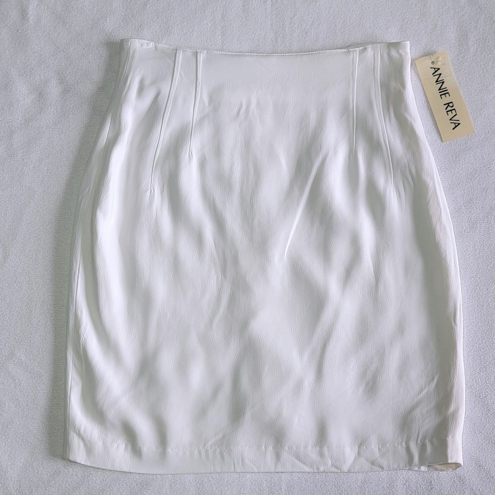 NWT Annie Reva Pencil Skirt Off White Women 4 Vintage 90s Minimalist Office Chic